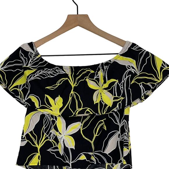 NEW Splendid Black Neon Yellow Tropical Floral Off the Shoulder Top Size XS - Picture 6 of 9